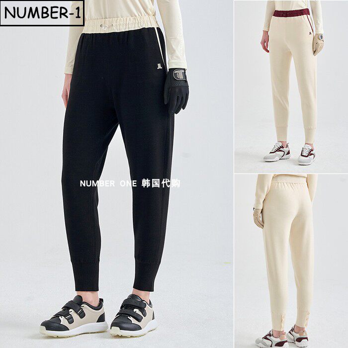 韩国代购高尔夫球服26年女春徽标刺绣侧口袋羊毛针织慢跑裤运动裤