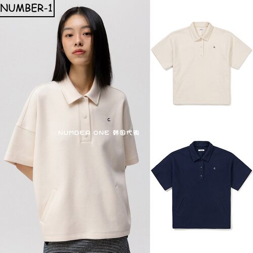 韩国代购CLOVE高尔夫球服24年女夏简约纯色舒适透气翻领短袖上衣