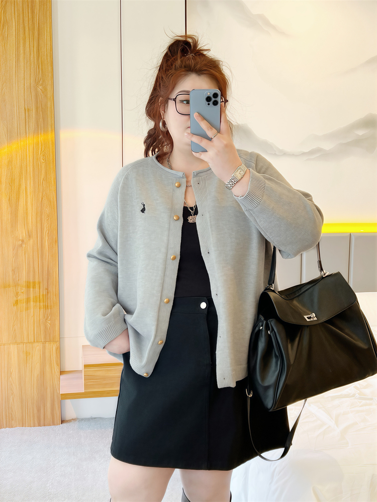 110kg Plus Size Women's Early Spring Knitted Cardigan Sweater New Versatile Jacket Knitwear for Plus Size Women