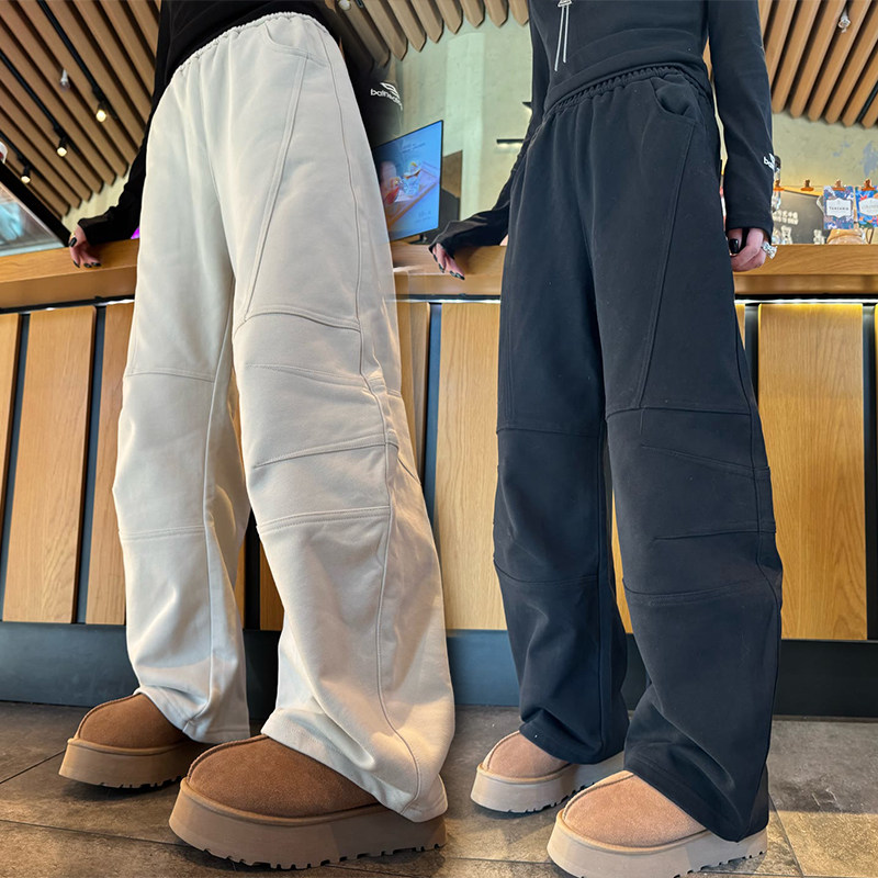 欧货2025秋冬新款高腰抽绳弯刀卫裤女宽松显瘦直筒休闲裤加绒长裤,女装/女士精品,卫裤,淘宝优惠券,粉丝福利购,淘宝优惠卷