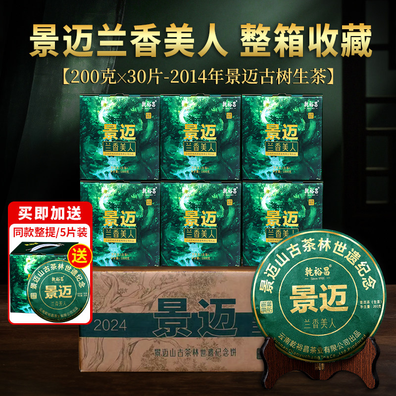 整箱30饼乾裕昌2024年景迈兰香古树普洱茶生茶饼云南春茶共6000克
