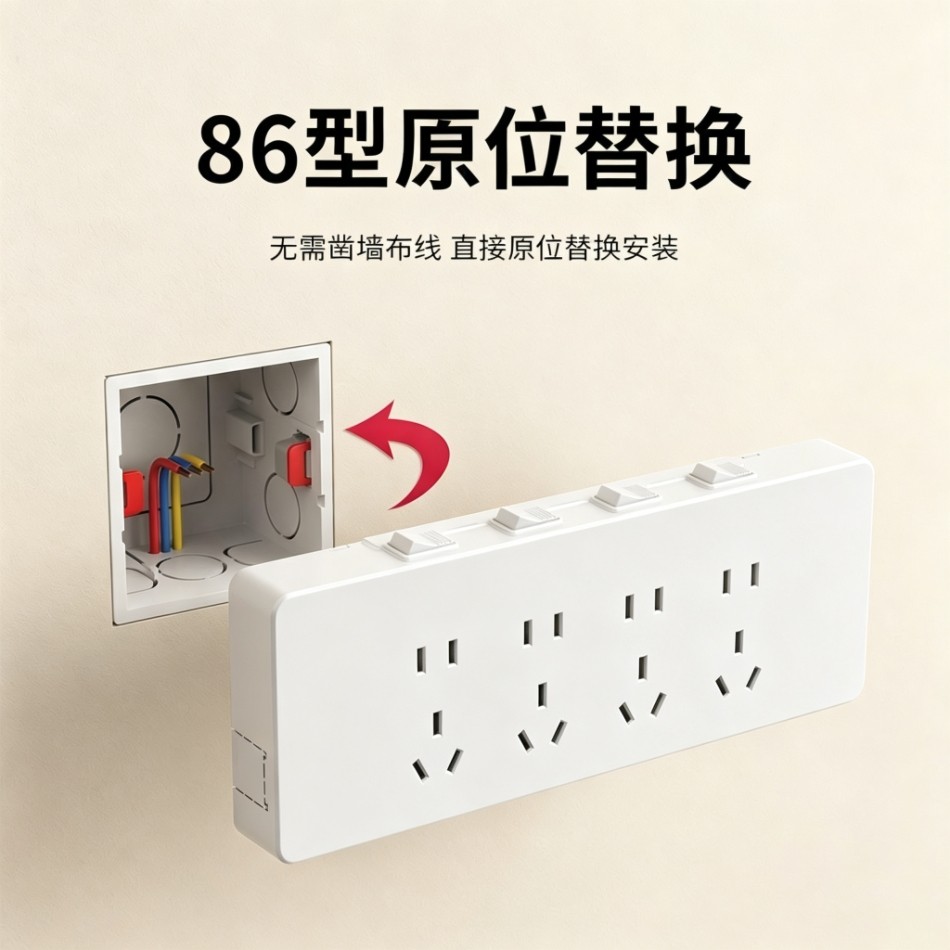 【米洛朗】明装扩展插座86型五孔替换拓展多插多孔独立开关控制插