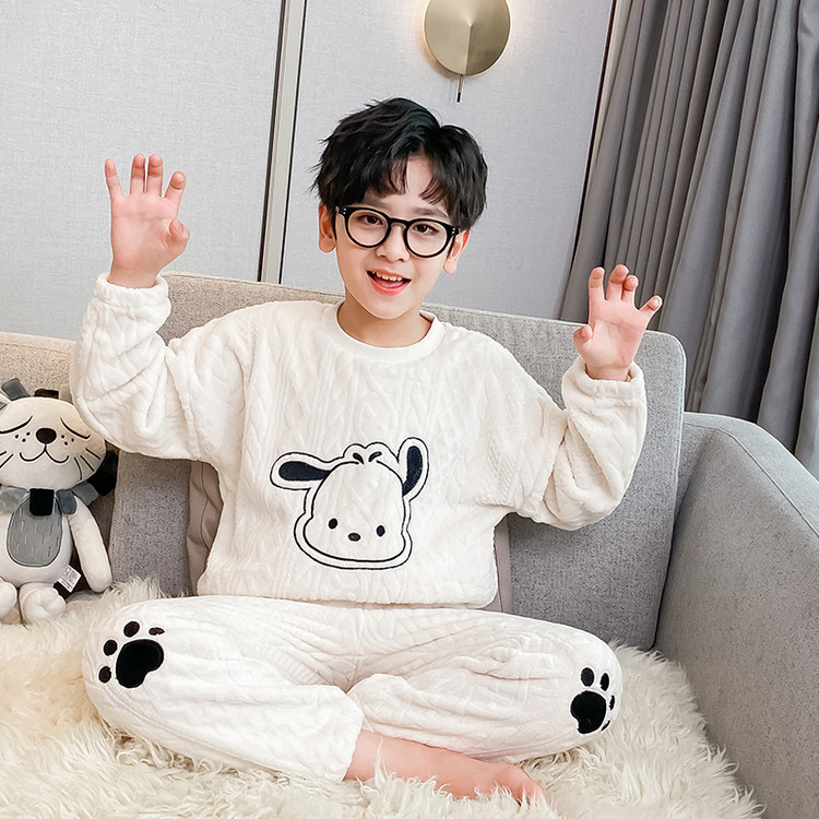 儿童装男童睡衣冬季家居服加绒大童男孩加厚秋冬款珊瑚绒法兰绒潮