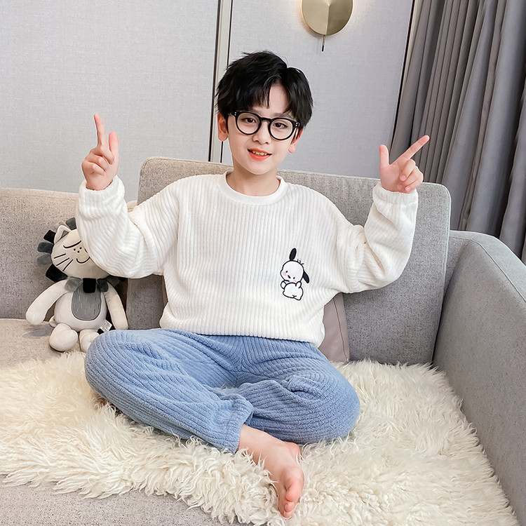 儿童装男童睡衣冬季家居服加绒大童男孩加厚秋冬款珊瑚绒法兰绒潮