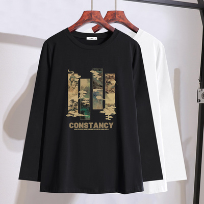 胖mm高档显瘦长袖T恤2025秋装新款特大码女装240斤中国风印花上衣