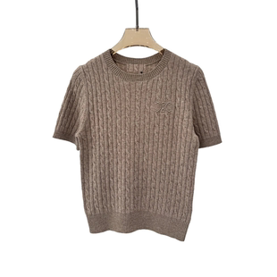 C~E25早秋优雅轻奢港风针织衫女 气质减龄凯旋门提花短袖毛衣上衣