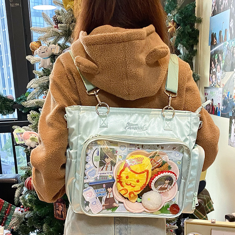 AORDA 原创绿色痛包双肩20cm娃包三用单肩斜挎包大容量日常吧唧包