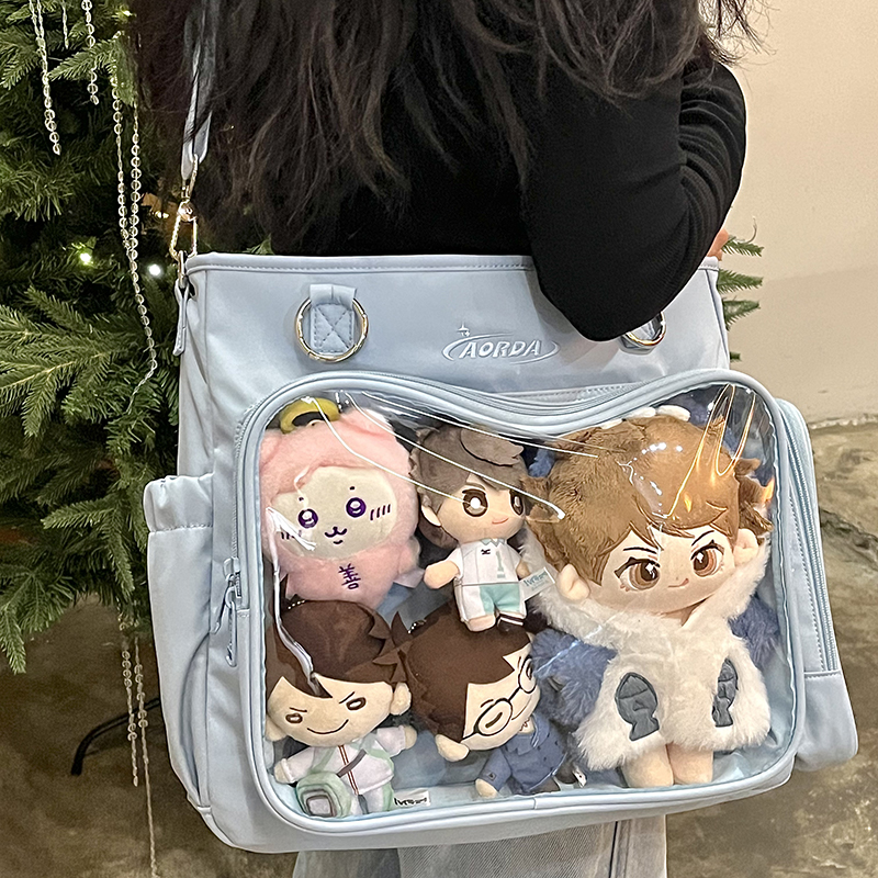 AORDA 痛包女20cm娃包二次元双肩徽章包地下党三用透明学生托特包