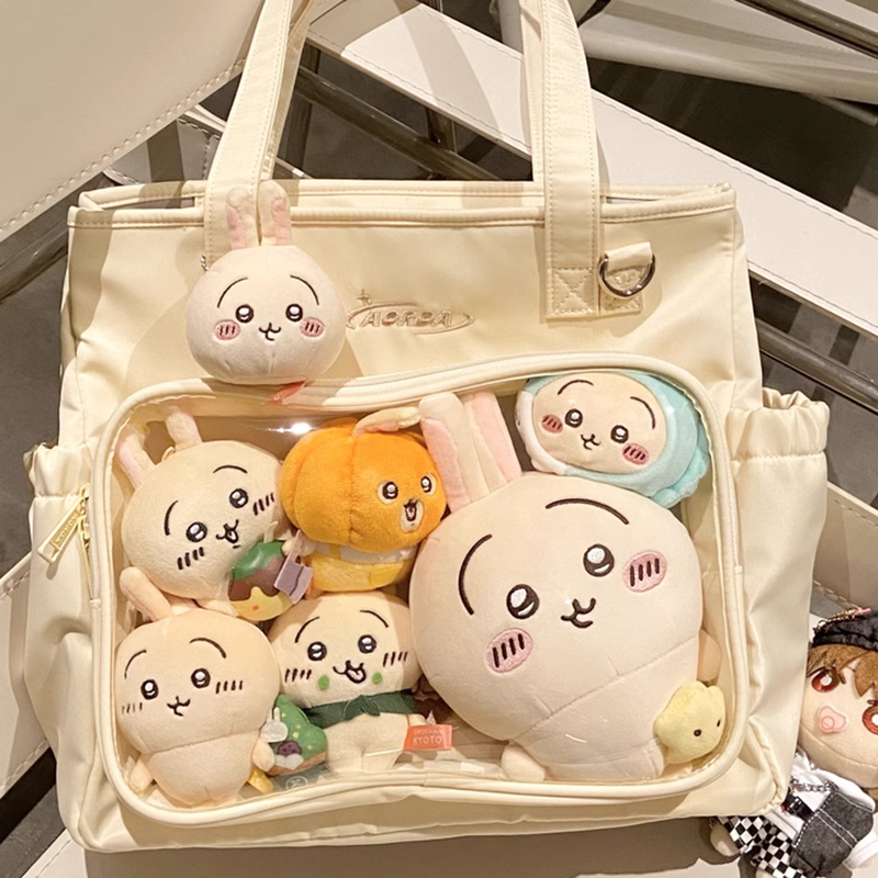 AORDA 日系原创娃娃包二次元单肩斜挎托特包女漫展追星徽章透明包