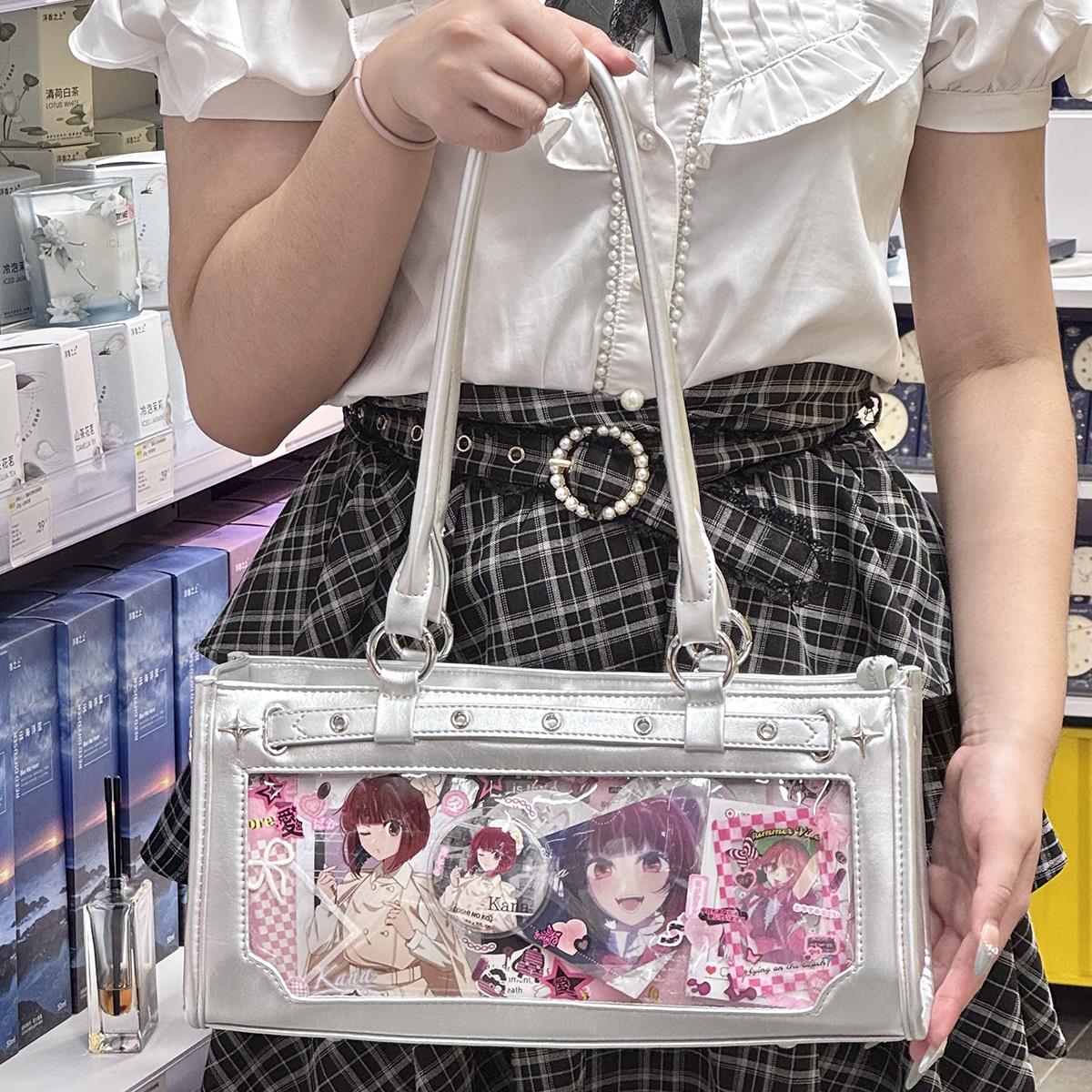 AORDA 原创日系学生党外出女单肩斜挎可爱外出透明娃包吧唧小痛包