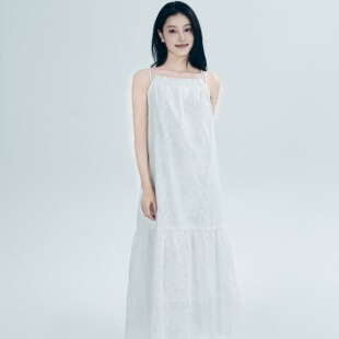 ProtectHeart高级感法式重工提花绣花纯欲甜美度假纯棉吊带长裙