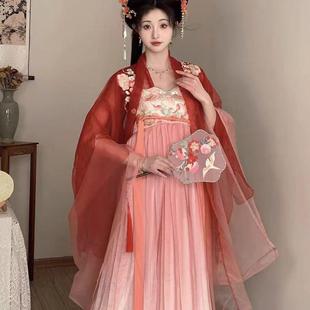 出租租赁仙气齐胸褶裙印花诃子裙刺绣红樱大袖衫红色仙气飘飘