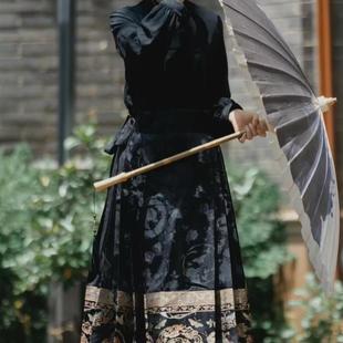 十三余出租汉服马面裙明制黑色上衣租赁改良日常通勤双色马面