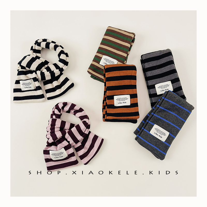 婴儿秋冬围巾韩国洋气条纹布标