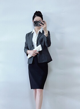 绍兴美代 Theory 女士经典深灰色单排扣羊毛小西装 J096106R 现0