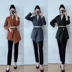 绍兴美代 Theory 气质不规则翻领羊毛羊绒大衣 L0701417 现P/S