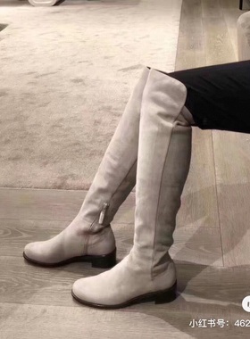 绍兴美代 SW ALLSERVE 经典款浅灰色粗跟麂皮过膝长靴 现5
