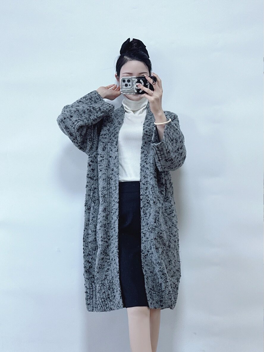 绍兴美代 Vince 厚实慵懒风灰色腰带浴袍款大衣V469477701 现XS/S