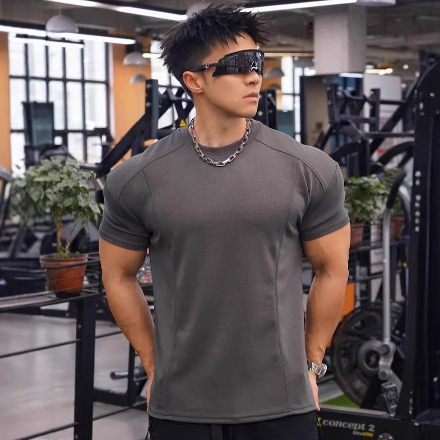 男士健身小袖口短袖纯色棉质显大