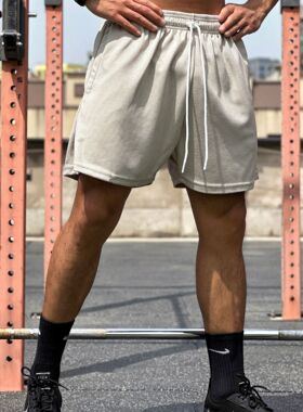 夏季男士健身跑步运动训练宽松华夫格弹力网眼透气速干纯色短裤