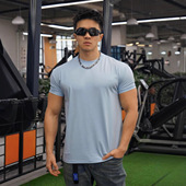 夏男健身运动训练弹力透气修身 t恤 短袖 显大小袖 口纯色索罗娜薄款