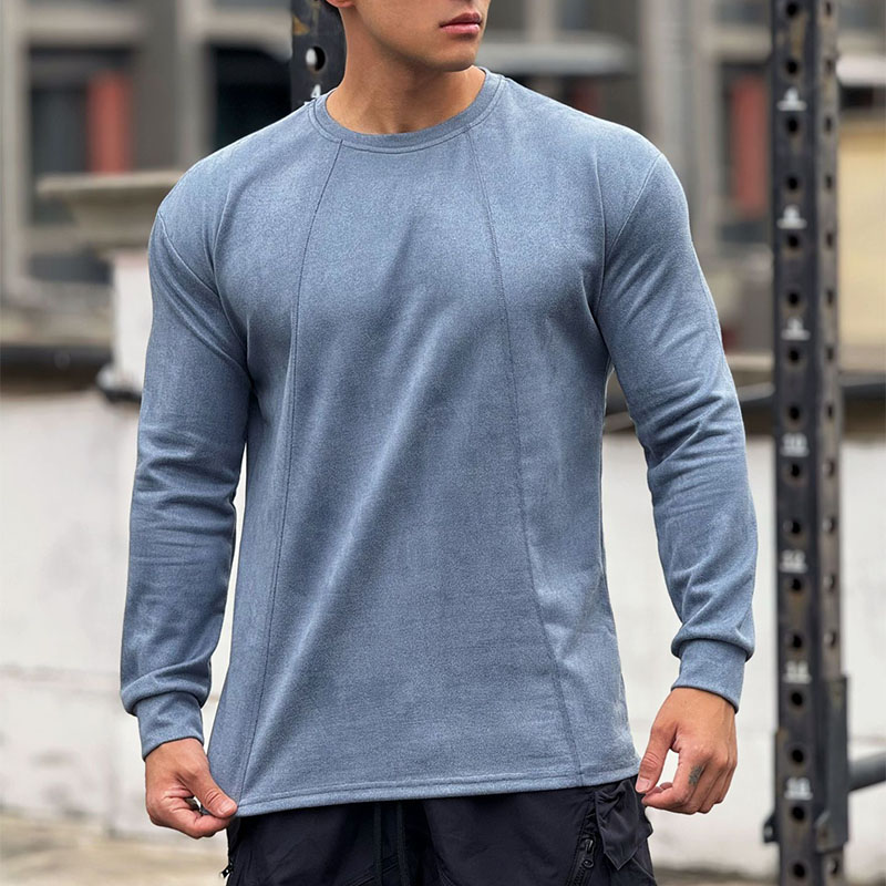 秋冬男士运动修身显大麂皮绒长袖