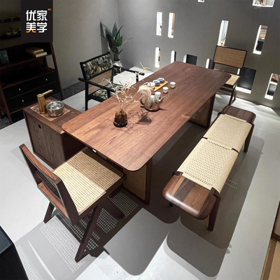 黑胡桃木新中式实木茶桌椅组合