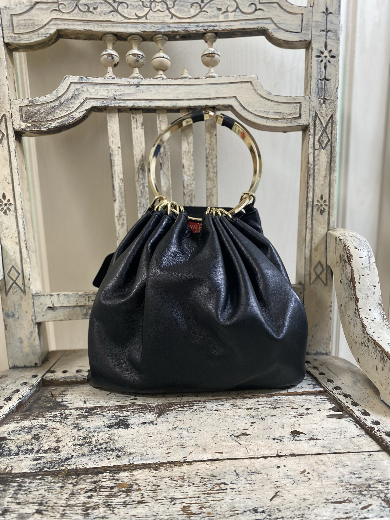 中古羊皮手袋孤品意大利时装手提包女包走秀款复古挎包