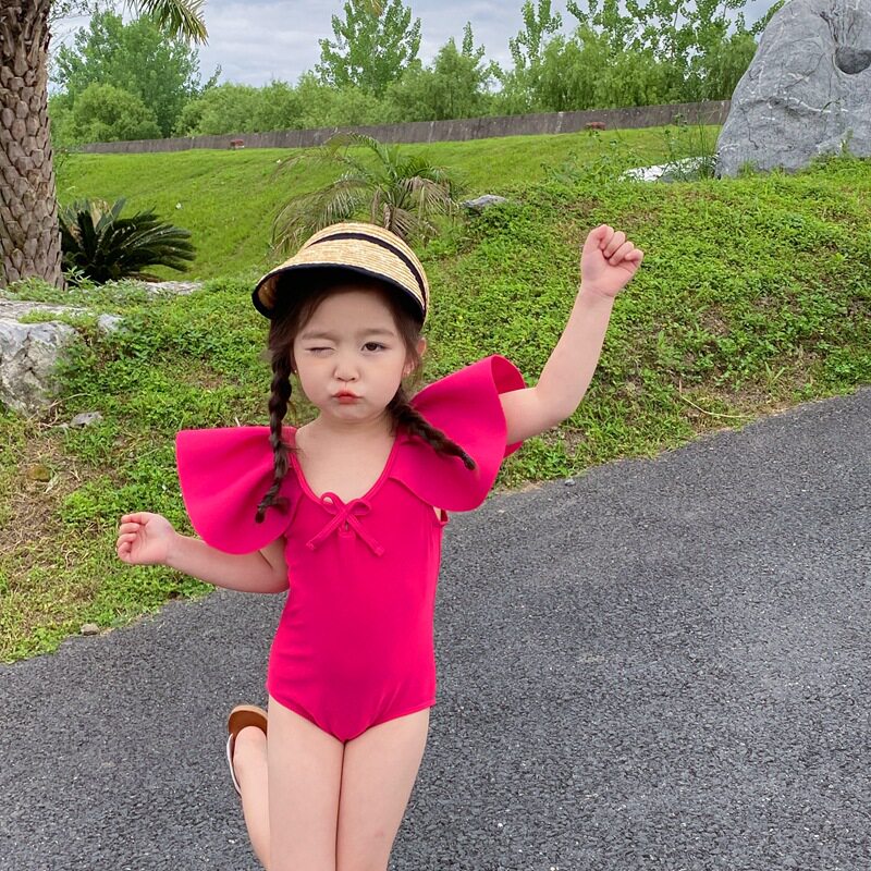 儿童泳衣女孩新款连体泳衣女童韩版粉红色温泉泳装宝宝泳衣女宝夏