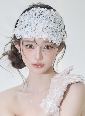 新款法式复古手工白色花瓣半花环额饰发带新娘婚纱礼服跟妆头饰品