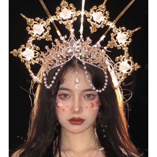 Lolita皇冠王冠新娘洛丽塔圣母光环发箍巴洛特珍珠头饰哥特式发饰