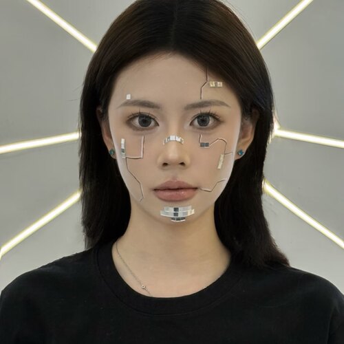 机器人装扮机械未来感AI科技感妆容银色镜面脸贴金属感贴脸配饰品