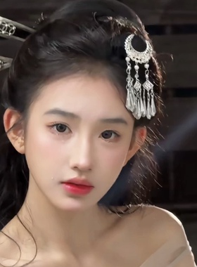 古装步摇月牙流苏发簪仿苗银超仙
