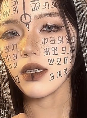 沙丘贴纸万圣节木乃伊女脸上符号文字恐怖COS伤疤纹身贴防水逼真