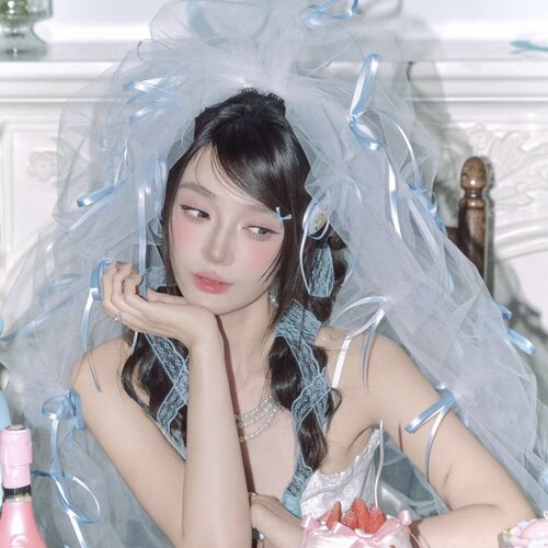 法式风白色蓬蓬头纱新娘结婚高级感配饰生日party装扮蝴蝶结纱