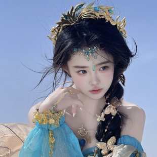 西域公主古风汉服头饰异域风情发冠额链套装敦煌飞天舞蹈演出配饰