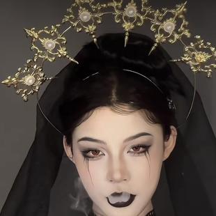 新款万圣节暗黑头饰lolita圣母光环发箍教堂教皇洛丽塔走秀发饰