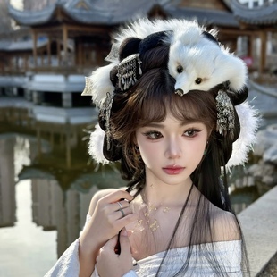 新款妲己古风头饰道具狐狸汉服画皮白狐影楼cos小唯发饰围巾饰品