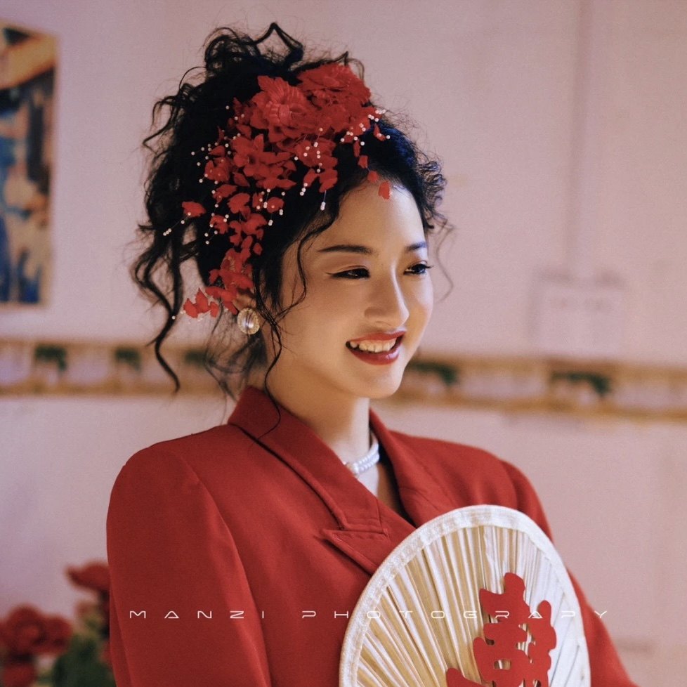 80年代新娘头花结婚港风复古怀旧头饰婚礼盘头红色头花精致高端