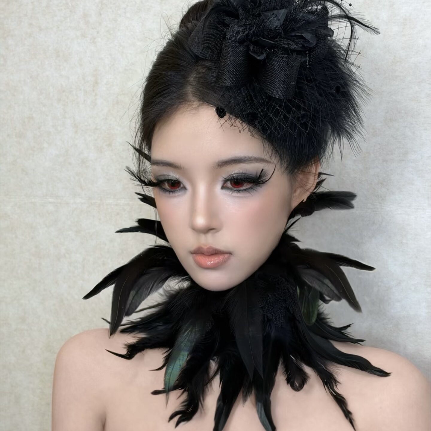 欧美万圣节乌鸦妆容哥特风黑色羽毛围脖派对角色扮演化妆舞会配饰