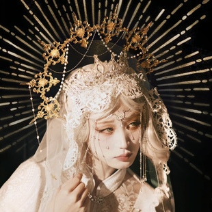 Lolita皇冠王冠新娘洛丽塔圣母光环发箍巴洛特珍珠头饰哥特式发饰