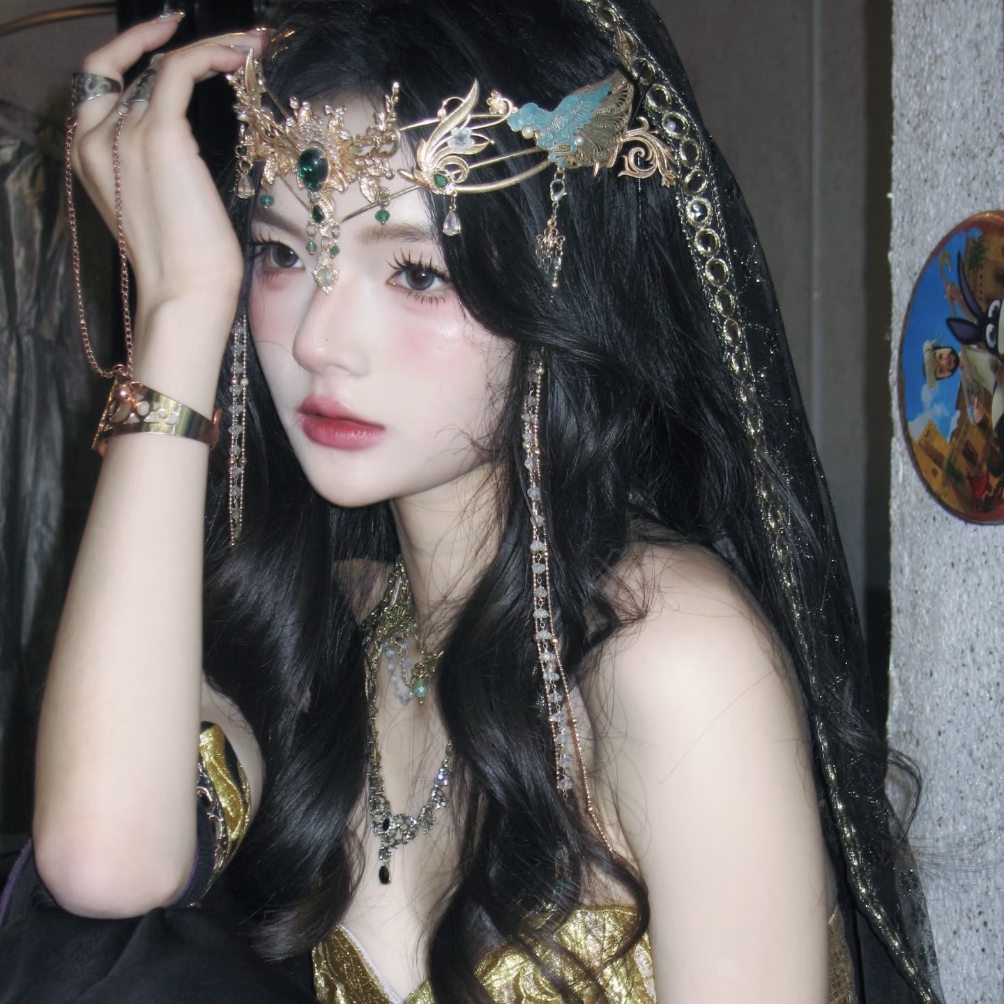 美人鱼公主皇冠王冠古法汉服绿色发冠女王冠写真头饰发箍表演头饰