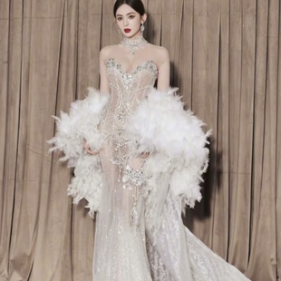 娜扎同款羽毛披肩纱中国风白色天使披风写真拍摄道具走秀表演配饰