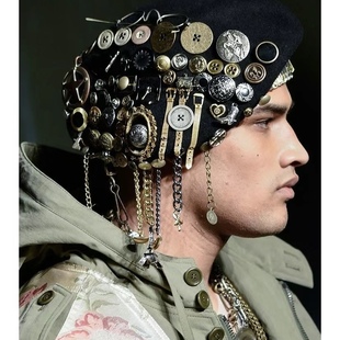 蒸汽朋克铆钉帽子男时尚赛博朋克乐队摇滚哥特亚文化秀场模特配饰