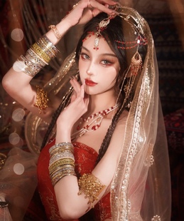 西域舞姬同款头饰茉莉公主沙丽头纱异域风情摄影写真配饰品纱丽