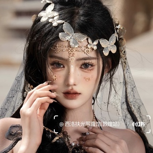 西域公主古风汉服头饰异域风情发冠额链套装敦煌飞天舞蹈演出配饰