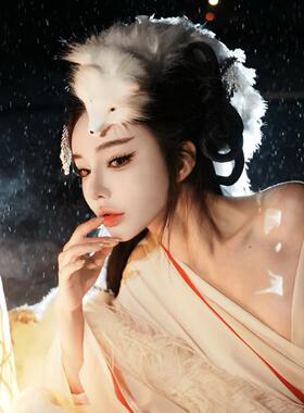 苏妲己九尾狐狸头饰白色狐妖cos发饰古装汉服写真影楼拍摄道具