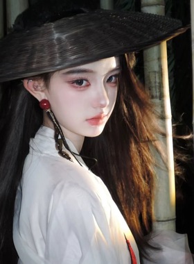 新款古风道具斗笠大侠古装侠客汉服拍照黑色武侠竹编女侠发饰帽子