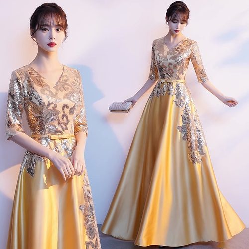 大合唱演出服女长裙中老年成人合唱团服装宴会主持人诗朗诵指挥服