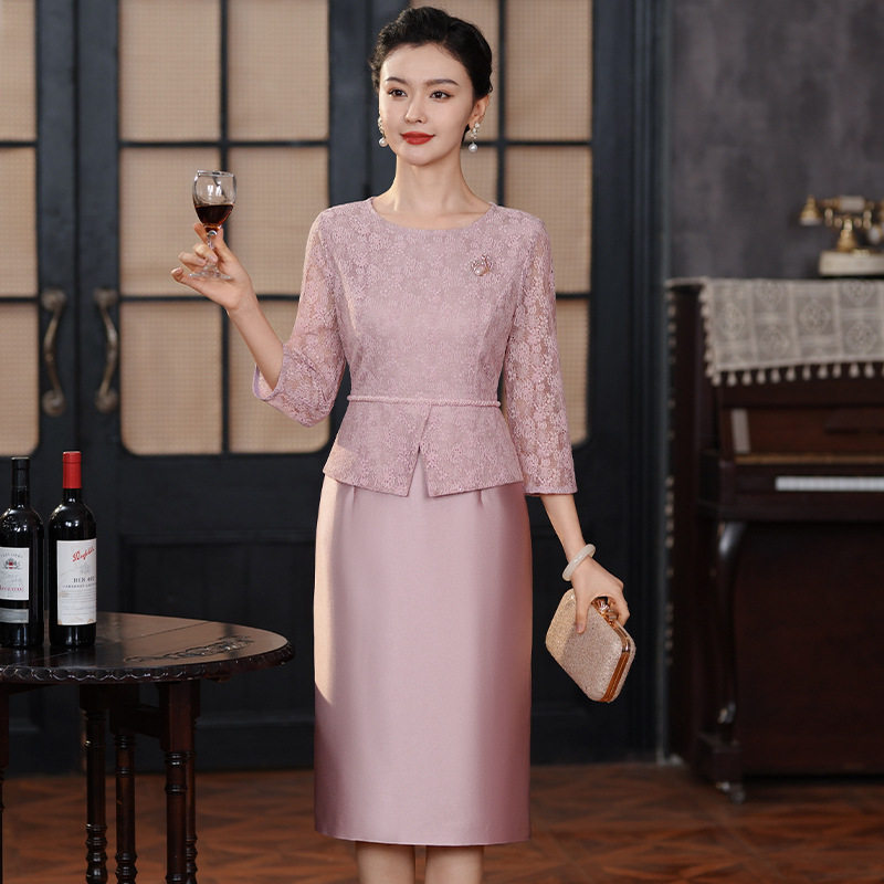 专柜品质中老年女装连衣裙气质喜婆婆婚宴礼服小个大码年轻妈妈装 - 实物图